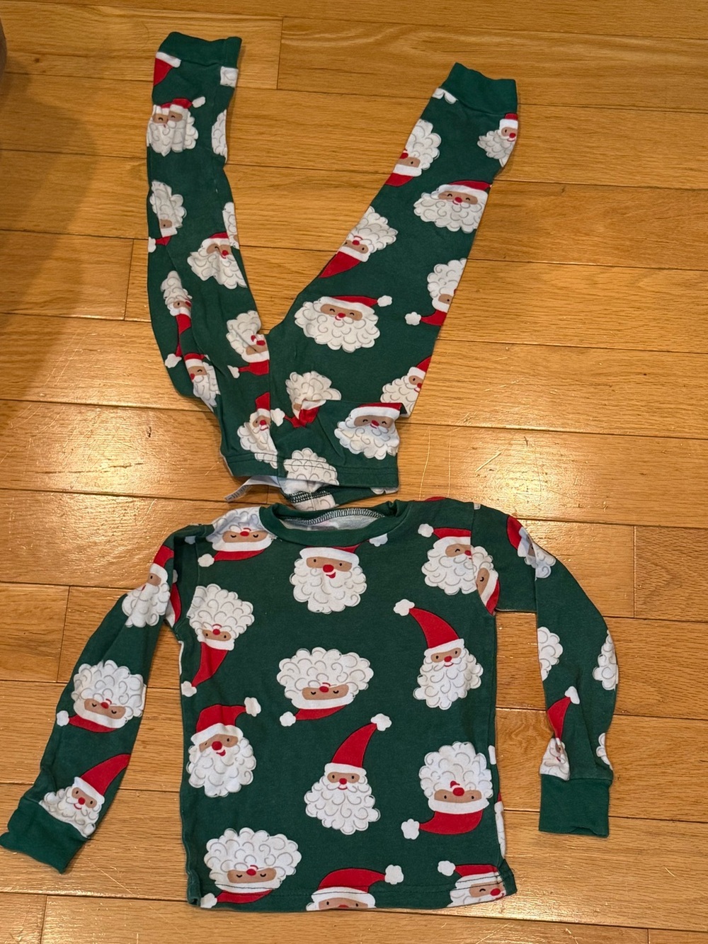 Carter's Green and Red Santa Face Kids Pajama Set